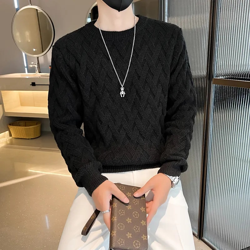 Vyriški balti megztiniai su apykakle Drabužiai Žieminiai megztiniai Vyriški paltai Tvirtai dryžuotas megztinis Vyriškas vėžlys Rudens naujas S-3XL