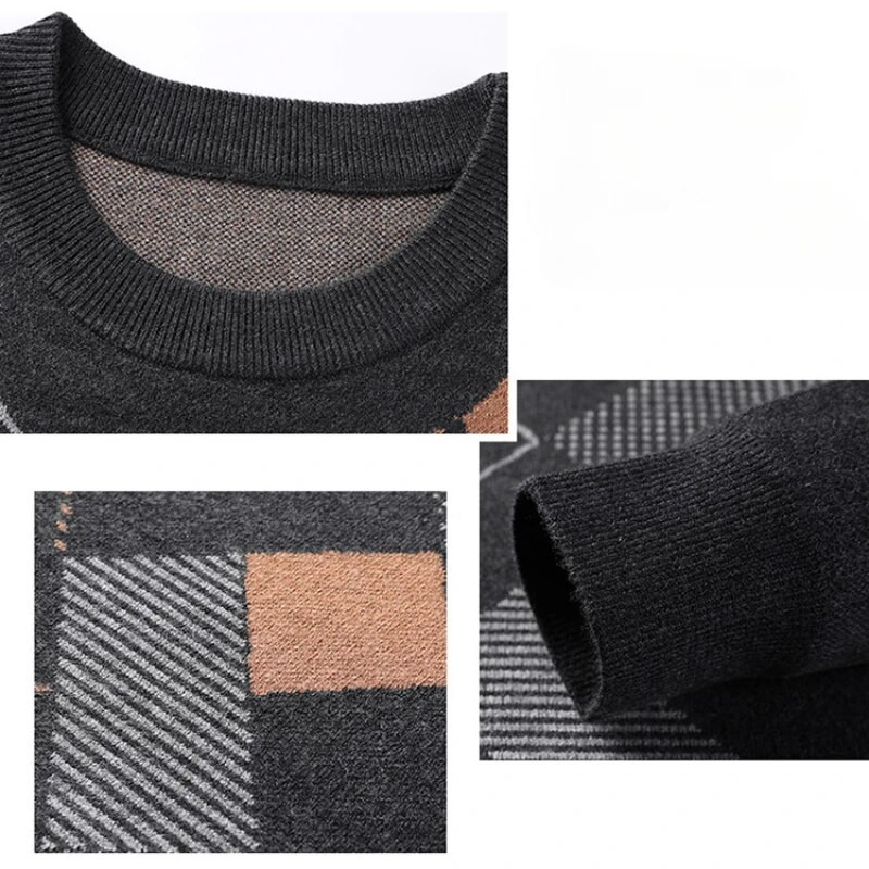 Φθινοπωρινό Χειμερινό Ανδρικό Μακρυμάνικο Πουλόβερ Νεανικής Μόδας Πλεκτά που ταιριάζουν στο Top Γκρι μαύρο πουλόβερ -Μεγέθη S-4XL
