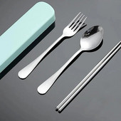 Nerūsējošā tērauda pārnēsājamo galda piederumu komplekts Irbulīši karotes dakša 3 daļīgs āra atkārtoti lietojamu galda piederumu komplekts