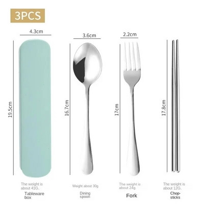 Nerūsējošā tērauda pārnēsājamo galda piederumu komplekts Irbulīši karotes dakša 3 daļīgs āra atkārtoti lietojamu galda piederumu komplekts