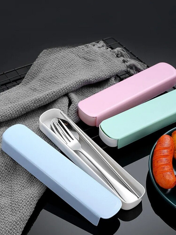 Nerūsējošā tērauda pārnēsājamo galda piederumu komplekts Irbulīši karotes dakša 3 daļīgs āra atkārtoti lietojamu galda piederumu komplekts