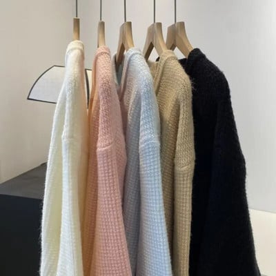 Rudens žiemos saldus megztinis Paprastas O kaklo masyvus trumpas biuro moteriškas kardiganinis paltas Metalinis vienaeilis apatinis drabužis ilgomis rankovėmis