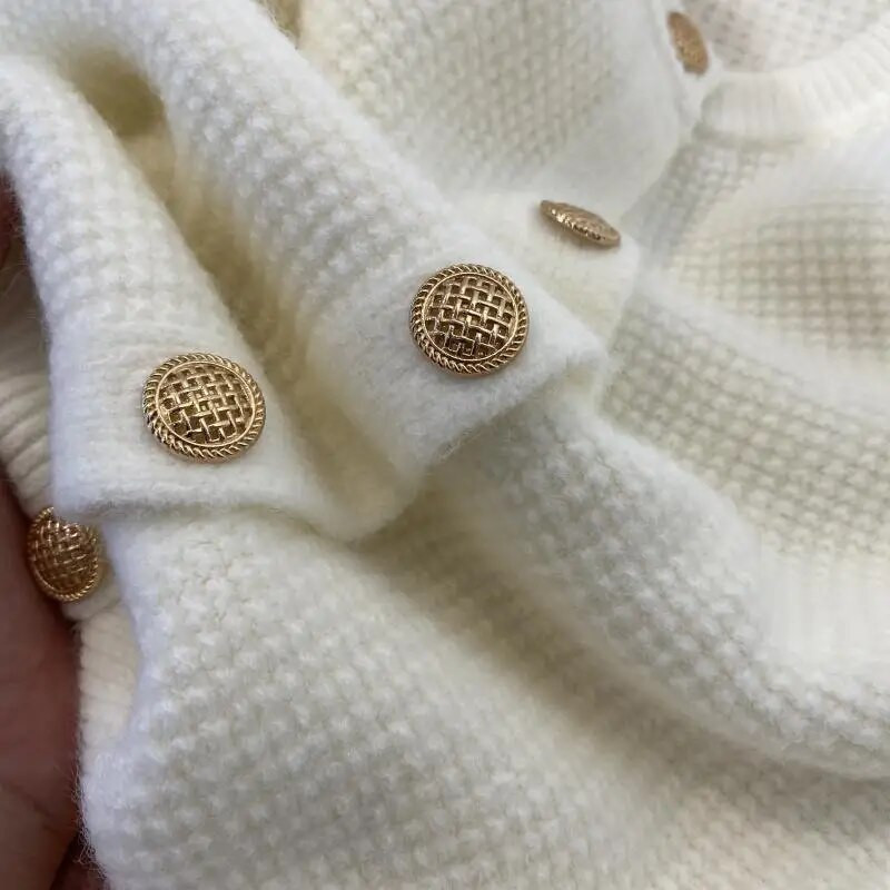 Rudens žiemos saldus megztinis Paprastas O kaklo masyvus trumpas biuro moteriškas kardiganinis paltas Metalinis vienaeilis apatinis drabužis ilgomis rankovėmis