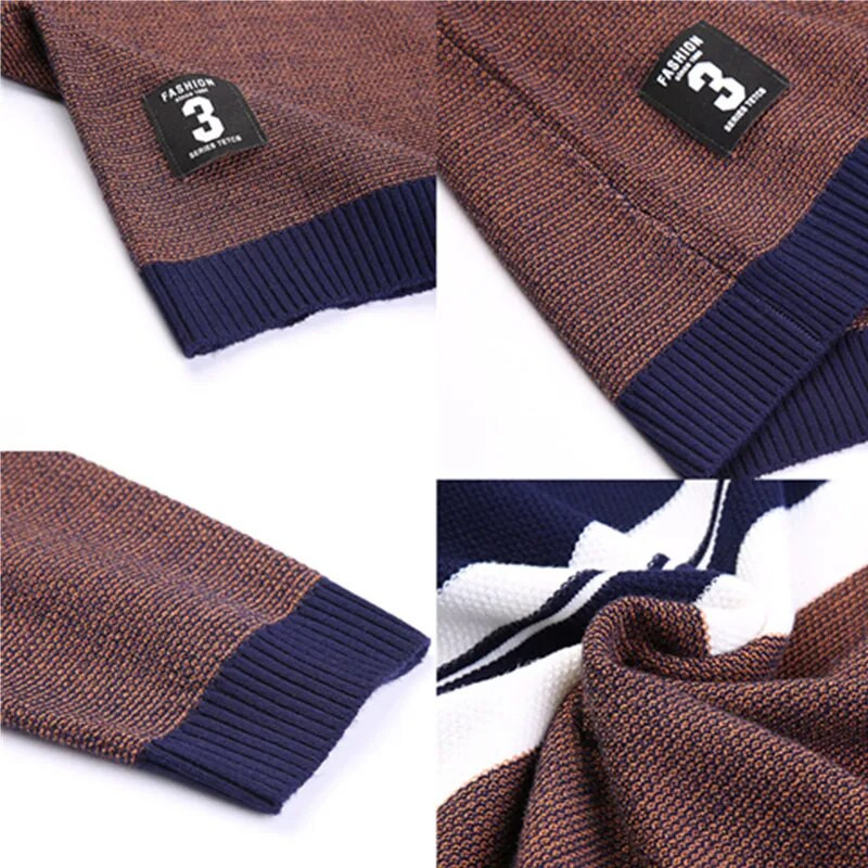 BROWON prekės ženklo 2023 m. rudens megztinis Vyriškas O formos kaklelis dryžuotas trikotažas Vyriški ploni megztiniai Vyriški ilgomis rankovėmis socialinio verslo drabužiai Vyrams