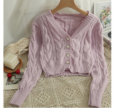 Sieviešu džemperis, 2023. gada jauns, V veida kakla izgriezuma krekls ar vienrindu, īss, moderns, daudzpusīgs, spirālveida raksts, adīts krekls ar garām piedurknēm