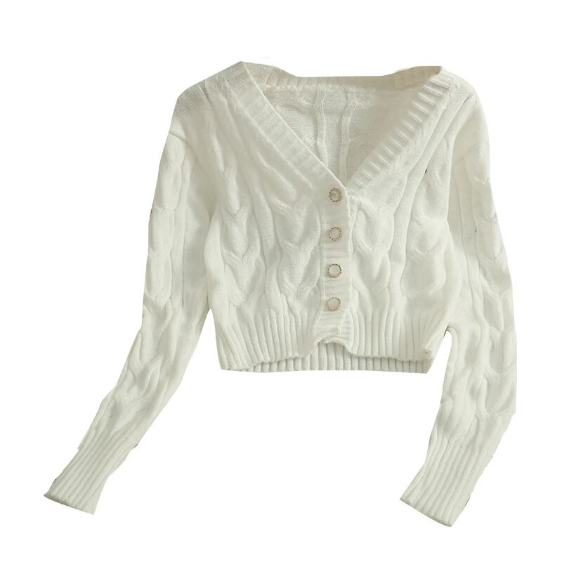 Sieviešu džemperis, 2023. gada jauns, V veida kakla izgriezuma krekls ar vienrindu, īss, moderns, daudzpusīgs, spirālveida raksts, adīts krekls ar garām piedurknēm