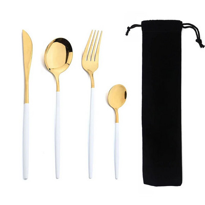 Hordozható 4 db-os étkészlet rozsdamentes acél étkészlet evőeszköz Western kés villa teáskanál konyhai vacsora evőeszköz készlet zacskóval