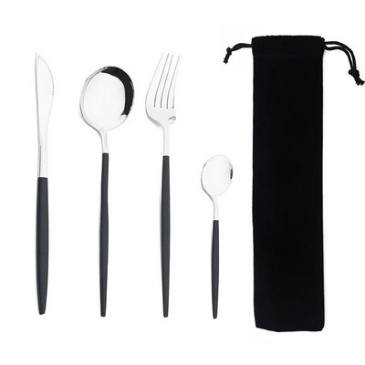 Hordozható 4 db-os étkészlet rozsdamentes acél étkészlet evőeszköz Western kés villa teáskanál konyhai vacsora evőeszköz készlet zacskóval