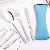 3 gab. galda piederumu nerūsējošā tērauda galda piederumu komplekts nažu dakšiņu un karotīšu komplekts pusdienu trauku komplekts futrālis Ceļojumu kempinga piederumi ar pārnēsājamu