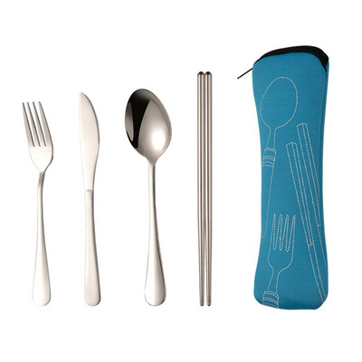 3 gab. galda piederumu nerūsējošā tērauda galda piederumu komplekts nažu dakšiņu un karotīšu komplekts pusdienu trauku komplekts futrālis Ceļojumu kempinga piederumi ar pārnēsājamu