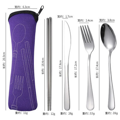 3 gab. galda piederumu nerūsējošā tērauda galda piederumu komplekts nažu dakšiņu un karotīšu komplekts pusdienu trauku komplekts futrālis Ceļojumu kempinga piederumi ar pārnēsājamu