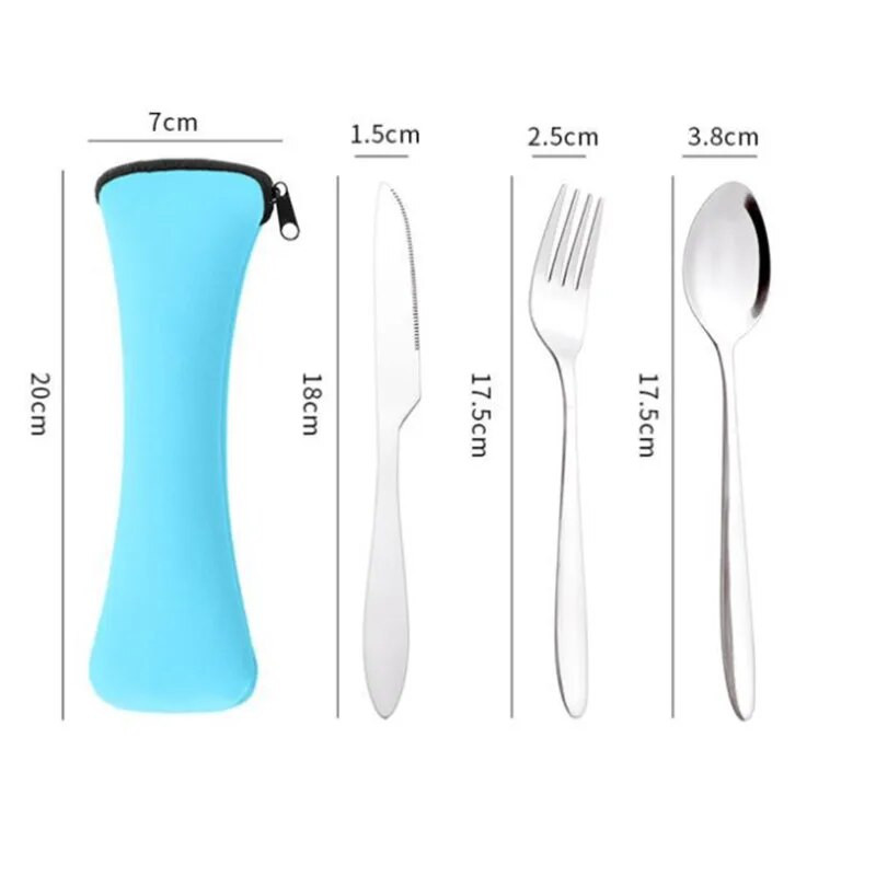 3 gab. galda piederumu nerūsējošā tērauda galda piederumu komplekts nažu dakšiņu un karotīšu komplekts pusdienu trauku komplekts futrālis Ceļojumu kempinga piederumi ar pārnēsājamu