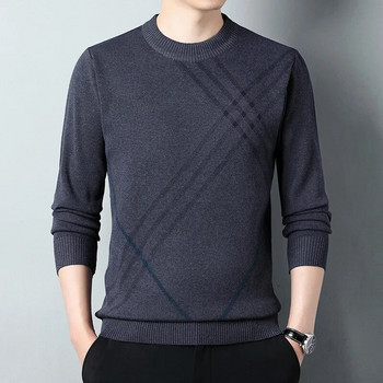 Ανδρικό πουλόβερ για το φθινόπωρο και το χειμώνα Νέα κορεατική έκδοση Χοντρό ζεστό ριγέ πλεκτό μοντέρνα πολυτελή ρούχα πουλόβερ με στρογγυλή λαιμόκοψη