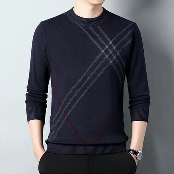 Ανδρικό πουλόβερ για το φθινόπωρο και το χειμώνα Νέα κορεατική έκδοση Χοντρό ζεστό ριγέ πλεκτό μοντέρνα πολυτελή ρούχα πουλόβερ με στρογγυλή λαιμόκοψη