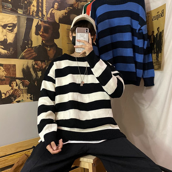 Ριγέ Ανδρικό πουλόβερ Φθινοπωρινό Χειμωνιάτικο Χαλαρό Πλεκτό με λαιμόκοψη σε ανδρικό κορεάτικο στυλ Μοντέρνα πουλόβερ Ζευγάρι Απλή μόδα ρούχων δεκαετίας του \'90