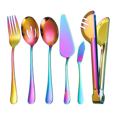 5 tk Kuldne paksu roostevabast terasest avalik söögiriistade komplekt Lääne teenindus Lusikas Kurn Kahvel Kook Kühvlitangid Köögilauanõud