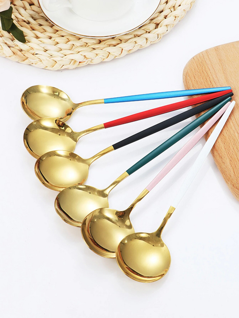 4-daļīgs Melnā zelta galda piederumu komplekts Nerūsējošā tērauda galda piederumi Galda piederumi Nazis dakša Karote Sudraba galda piederumi Virtuves piederumi