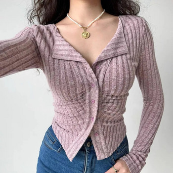 Y2k Πλεκτή Ζακέτα Γυναικείο πουλόβερ γιακά Παλτό Vintage Μακρυμάνικο Μονόστηθο Κορυφή Φθινοπωρινή μόδα για κορίτσια Πλεκτά πουλόβερ
