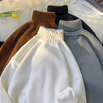 Зимни поларени топли пуловери Мъжки пуловер с висока яка Плетени пуловери Трикотаж Удебелени мъжки ежедневни джъмпери Slim Fit Pure Sweater