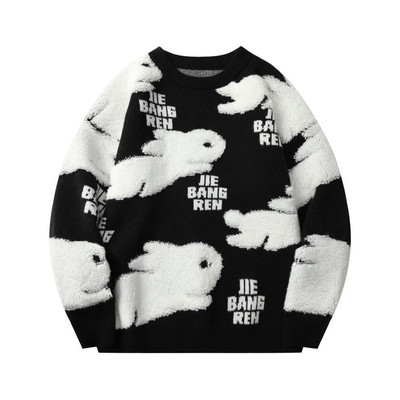 Harajuku Ζευγάρι Κουνέλι πουλόβερ Y2K Μπουφάν Κόκκινο Χαλαρό Πλεκτό Πλεκτό Μπουφάν Μόδα Ριγέ Πουλόβερ Υπερμεγέθη Ανδρικά Ρούχα Πουλόβερ