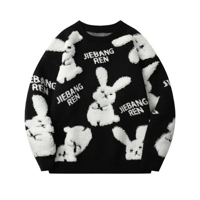 Harajuku Ζευγάρι Κουνέλι πουλόβερ Y2K Μπουφάν Κόκκινο Χαλαρό Πλεκτό Πλεκτό Μπουφάν Μόδα Ριγέ Πουλόβερ Υπερμεγέθη Ανδρικά Ρούχα Πουλόβερ