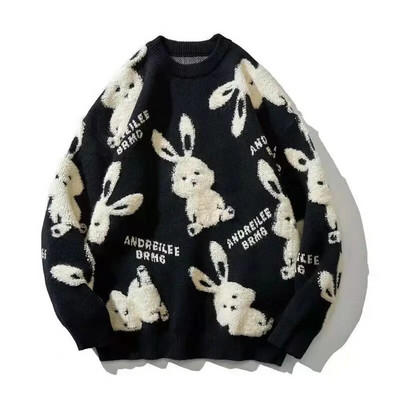 Harajuku Ζευγάρι Κουνέλι πουλόβερ Y2K Μπουφάν Κόκκινο Χαλαρό Πλεκτό Πλεκτό Μπουφάν Μόδα Ριγέ Πουλόβερ Υπερμεγέθη Ανδρικά Ρούχα Πουλόβερ