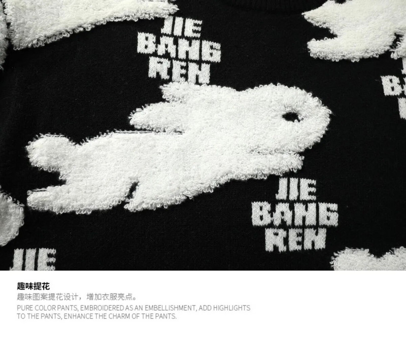 Harajuku Ζευγάρι Κουνέλι πουλόβερ Y2K Μπουφάν Κόκκινο Χαλαρό Πλεκτό Πλεκτό Μπουφάν Μόδα Ριγέ Πουλόβερ Υπερμεγέθη Ανδρικά Ρούχα Πουλόβερ