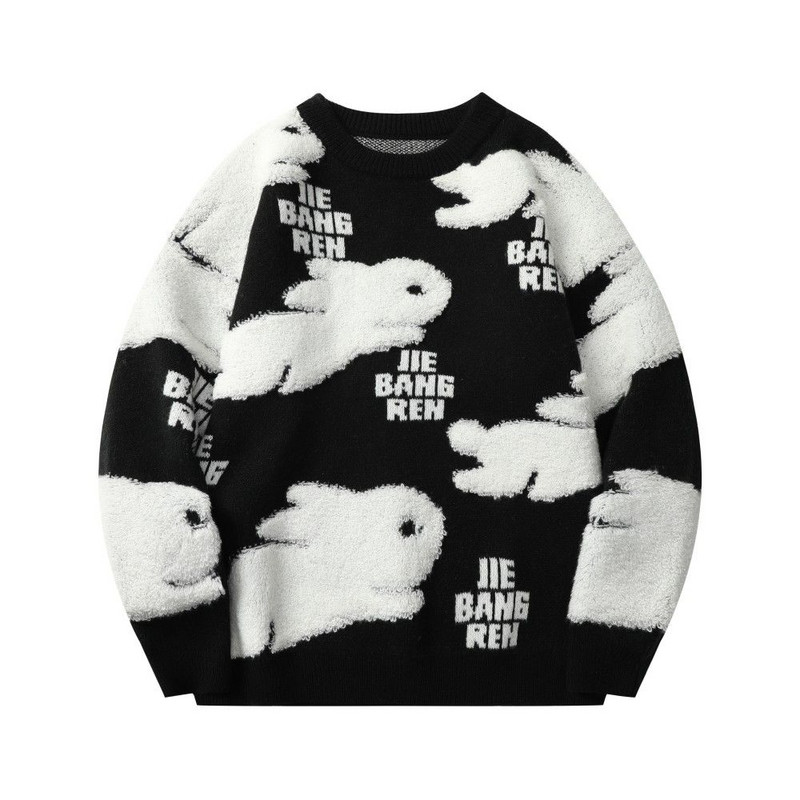 Harajuku Ζευγάρι Κουνέλι πουλόβερ Y2K Μπουφάν Κόκκινο Χαλαρό Πλεκτό Πλεκτό Μπουφάν Μόδα Ριγέ Πουλόβερ Υπερμεγέθη Ανδρικά Ρούχα Πουλόβερ