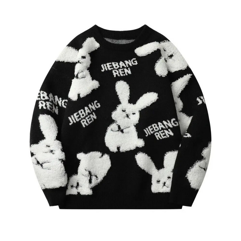 Harajuku Ζευγάρι Κουνέλι πουλόβερ Y2K Μπουφάν Κόκκινο Χαλαρό Πλεκτό Πλεκτό Μπουφάν Μόδα Ριγέ Πουλόβερ Υπερμεγέθη Ανδρικά Ρούχα Πουλόβερ