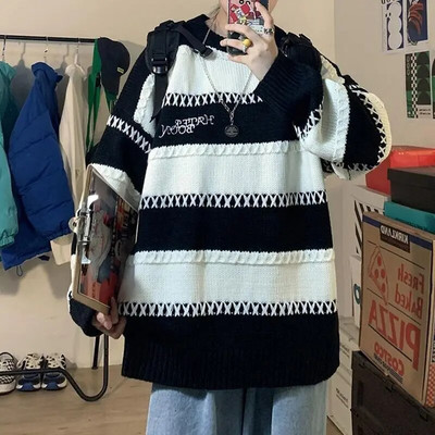 2023. gada rudens un ziemas jauns Klein zils Y2k ielas apģērbs vīriešiem, pāriem, slinks vējš, pāris High Street retro džemperis, svītrains tops