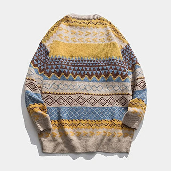 Плетен раиран ретро пуловер Мъжки дрехи Пуловер Мъжки пуловер Ежедневен мъжки пуловер Плетива M-2XL 2023 Нови постъпления