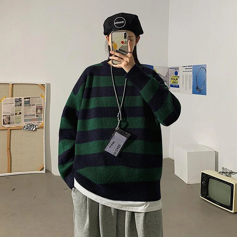 Vintage sügisene kootud kampsunid, mehed, naised, Harajuku vabaaja pulloverid Tate Langdoni kampsun, samas stiilis roheline triibuline trikotaaž Topid