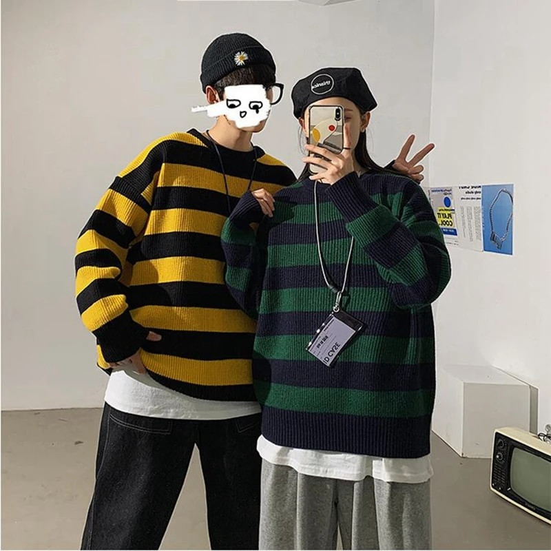 Vintage sügisene kootud kampsunid, mehed, naised, Harajuku vabaaja pulloverid Tate Langdoni kampsun, samas stiilis roheline triibuline trikotaaž Topid
