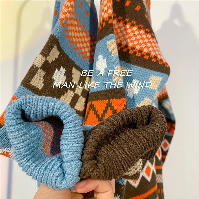 Rudens trikotāžas, svītrains retro Ziemassvētku džemperis Vīriešu nacionālā stila džemperis ar apaļu kaklu Džemperi Pāri Ikdienas Y2K apģērbi