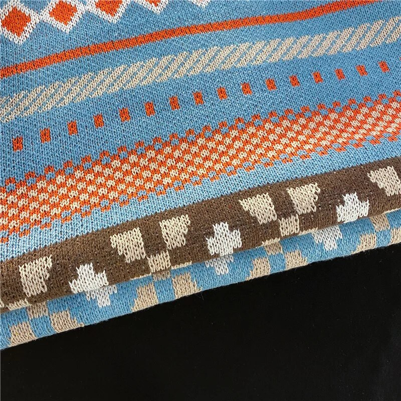 Rudens trikotāžas, svītrains retro Ziemassvētku džemperis Vīriešu nacionālā stila džemperis ar apaļu kaklu Džemperi Pāri Ikdienas Y2K apģērbi