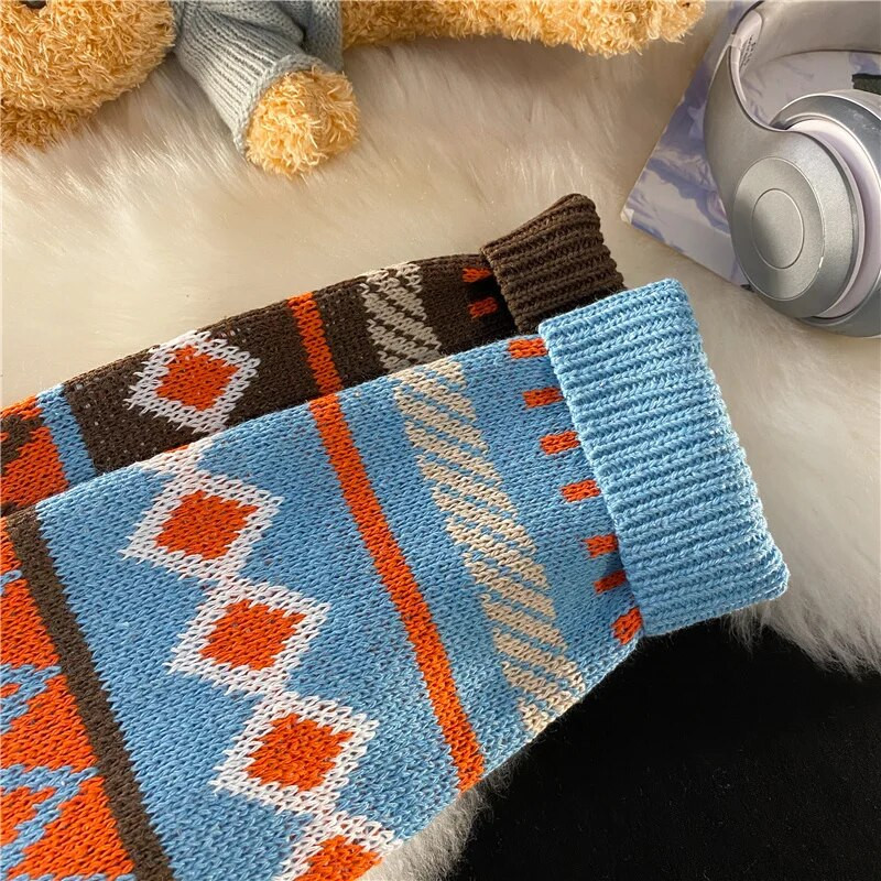 Rudens trikotāžas, svītrains retro Ziemassvētku džemperis Vīriešu nacionālā stila džemperis ar apaļu kaklu Džemperi Pāri Ikdienas Y2K apģērbi