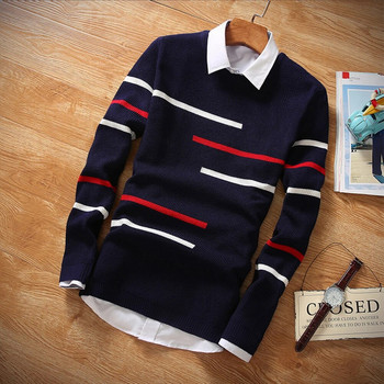 Ανδρικό πουλόβερ με μακρυμάνικο ριγέ πλεκτό πουλόβερ φούτερ Casual Stretch πουλόβερ Φθινοπωρινό Χειμώνα Ζεστά μπλουζάκια