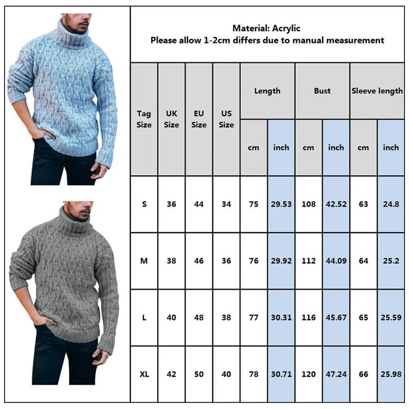 Sügis/talv uued meeste kampsunid vabaaja ühevärvilised kilpkonnakaelusega pikkade varrukatega Argyle Twist kootud pulloverid õues kasutatavad soojad džemprid