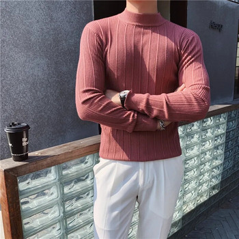 Clearance Brand Boutique Warmth Fashion Ριγέ μονόχρωμο μισό ψηλό γιακά Ανδρικό ανδρικό πουλόβερ με ελαστικό πλεκτό πουλόβερ
