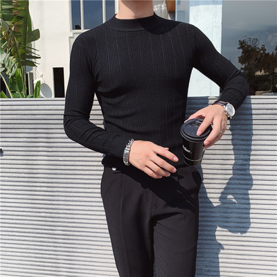 Klīrenss Zīmols Boutique Silts Modes Svītrains Vienkrāsains Pusaugsta Apkakle Ikdienas biznesa Vīriešu Džemperis Stretch Trikotāžas Pulovers