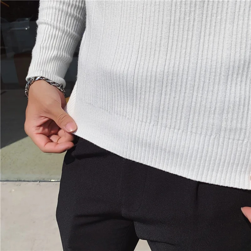 Klīrenss Zīmols Boutique Silts Modes Svītrains Vienkrāsains Pusaugsta Apkakle Ikdienas biznesa Vīriešu Džemperis Stretch Trikotāžas Pulovers