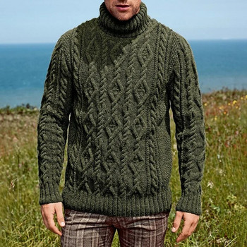 2023 Моден есенно-зимен пуловер в чист цвят Мъжки плетен пуловер с висока яка Мъжки пуловер в нов стил