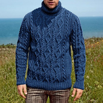 2023 Моден есенно-зимен пуловер в чист цвят Мъжки плетен пуловер с висока яка Мъжки пуловер в нов стил