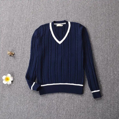 Didžiosios Britanijos mokyklinė uniforma JK megztinis V formos kaklo megztinis megztinis megztinis medvilninis mokyklinis mergaičių uniformos viršūnės ilgomis rankovėmis 3 spalvų megztinis