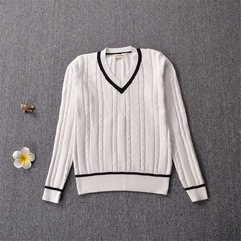 Didžiosios Britanijos mokyklinė uniforma JK megztinis V formos kaklo megztinis megztinis megztinis medvilninis mokyklinis mergaičių uniformos viršūnės ilgomis rankovėmis 3 spalvų megztinis