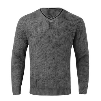 Пуловери Мъжки есенни едноцветни вълнени пуловери Тънък дълъг ръкав с V-образно деколте Половина вълнен овърсайз плетен пуловер Пуловери Pull Homme
