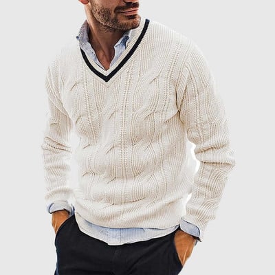 Megztiniai Vyriški rudeniniai vienspalviai vilnoniai megztiniai Ploni ilgomis rankovėmis V kaklu Pusiau vilnoniai Oversize megzti megztiniai megztiniai Pull Homme