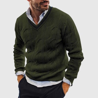 Megztiniai Vyriški rudeniniai vienspalviai vilnoniai megztiniai Ploni ilgomis rankovėmis V kaklu Pusiau vilnoniai Oversize megzti megztiniai megztiniai Pull Homme