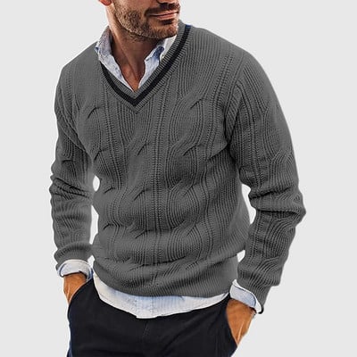 Megztiniai Vyriški rudeniniai vienspalviai vilnoniai megztiniai Ploni ilgomis rankovėmis V kaklu Pusiau vilnoniai Oversize megzti megztiniai megztiniai Pull Homme