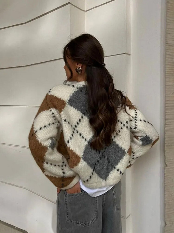 Sieviešu džemperi ar briljanta adītu jaciņu ar paneļiem ar O veida kakla izgriezumu garām piedurknēm ar vienrindu sieviešu džemperi 2023. gada ziemas mīksts sieviešu virsdrēbes